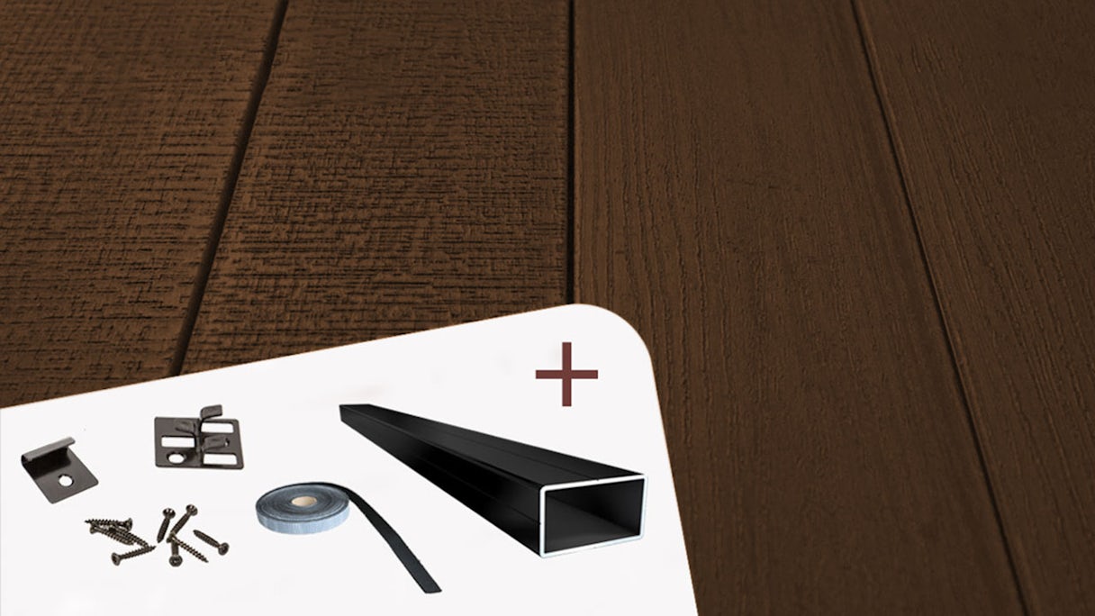 Complete set TitanWood 3m solid plank wood structure dark brown 33m² incl. aluminium-UK
