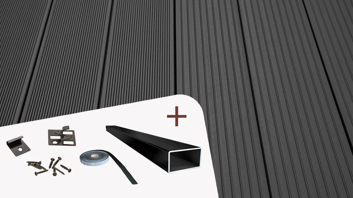 Complete set TitanWood 3m solid plank grooved structure dark grey 15.8m² incl. Alu-UK