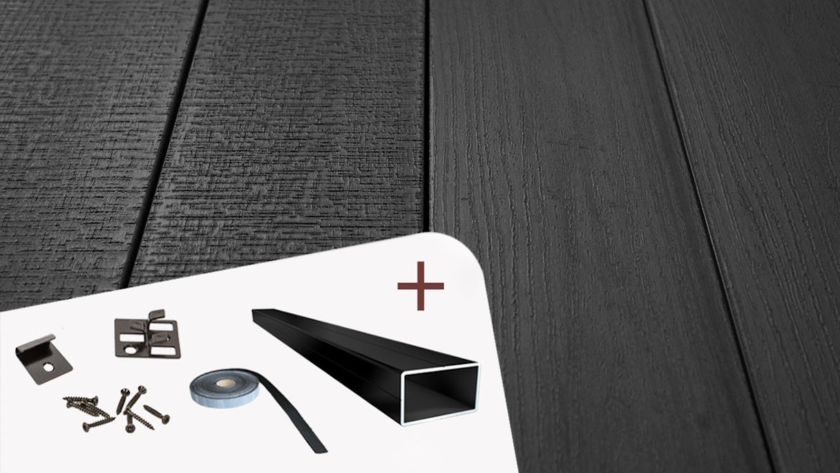 Complete set TitanWood 5m solid plank wood structure dark grey 50m² incl. Alu-UK