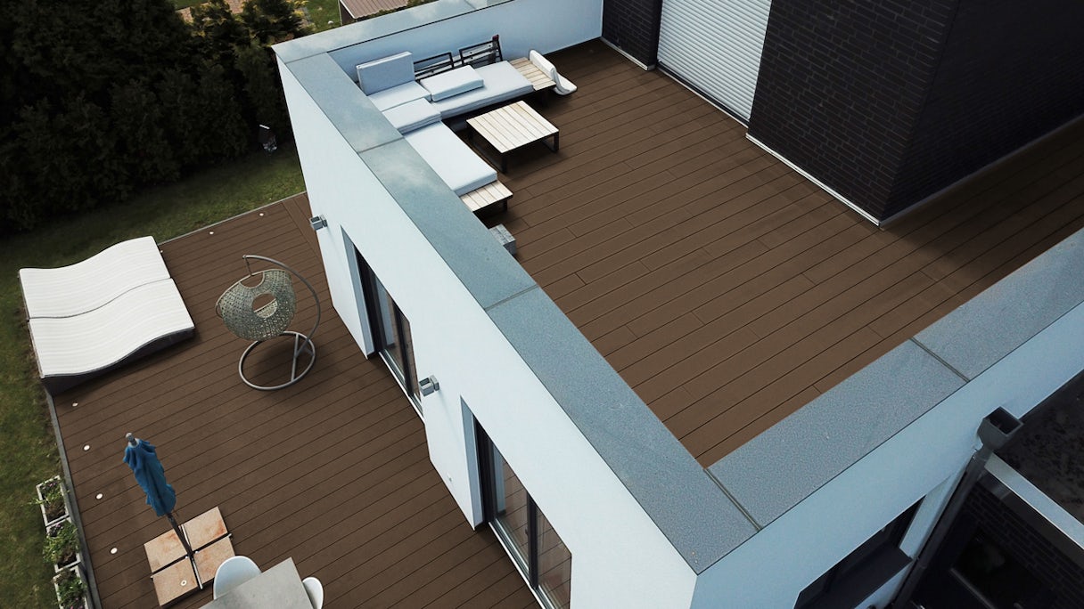 Komplett-Set TitanWood 4m Massivdiele Rillenstruktur dunkelbraun 56.4m² inkl. Alu-UK