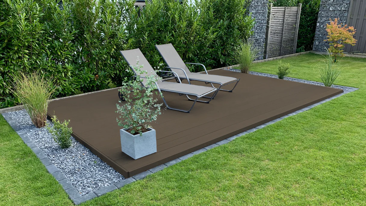 Complete set TitanWood 4m solid plank grooved structure dark brown 8.2m² incl. Alu-UK