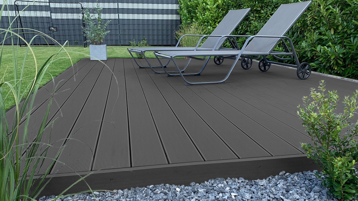 Complete set TitanWood 5m solid plank grooved structure dark grey 50m² incl. Alu-UK
