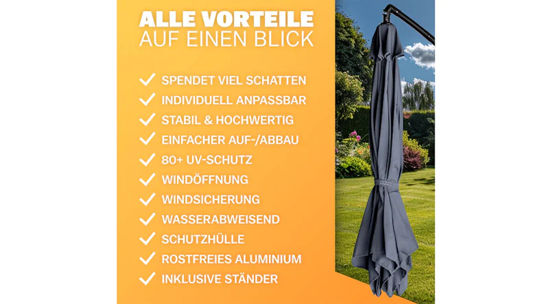 Ampelschirm Alu Anthrazit Ø 300 cm UV-Schutz 80+