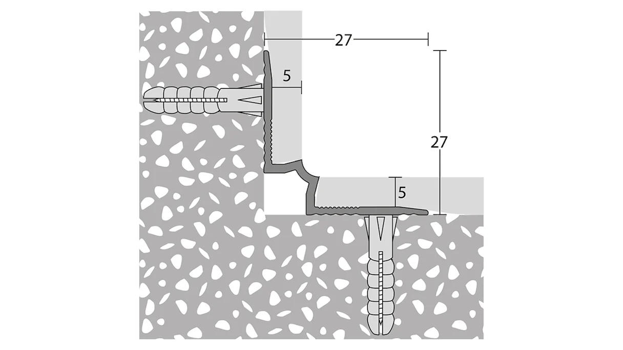 Prinz stair nosing inner angle - 27 x 27 mm - silver