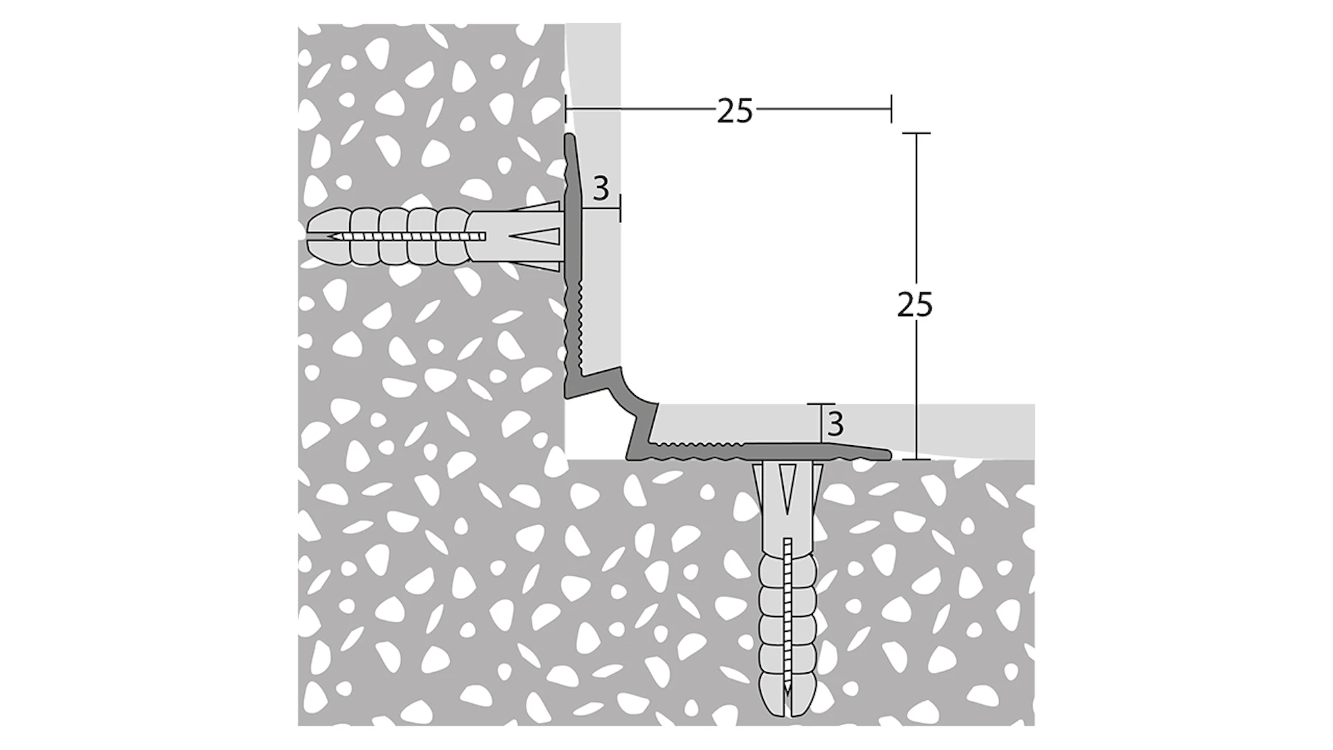 Prinz stair nosing inner angle - 25 x 25 mm - silver