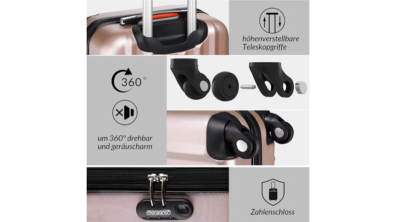 Hartschalenkoffer Set 4tlg mit Zubehör Rollen 360° Rosé ABS