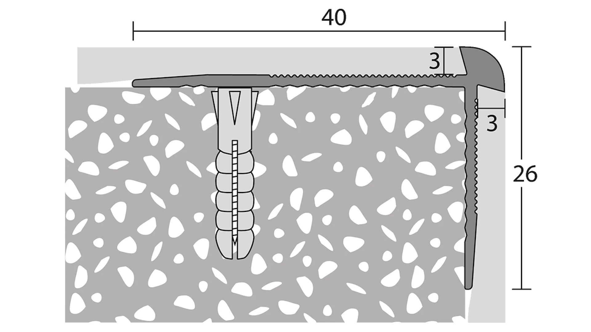 Profil de nez de marche Prinz en acier inoxydable mat jusqu'à 3 mm