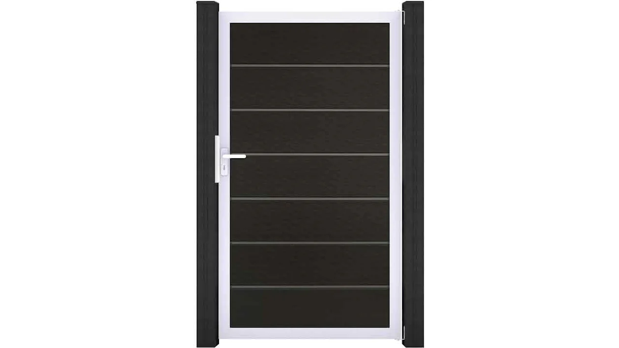 planeo Gardence Deluxe - Porte universelle composite Noir avec cadre aluminium argent 100x180x4cm