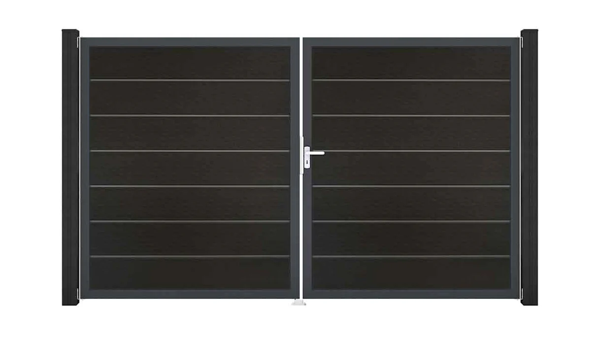 planeo Solid Grande - Premium door 2-leaf black co-ex with anthracite aluminium frame 180x300x4cm