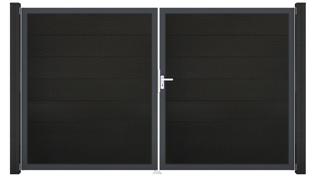 planeo Solid Grande - cancello 2-ali nero co-ex con antracite telaio in alluminio 180x300x4cm