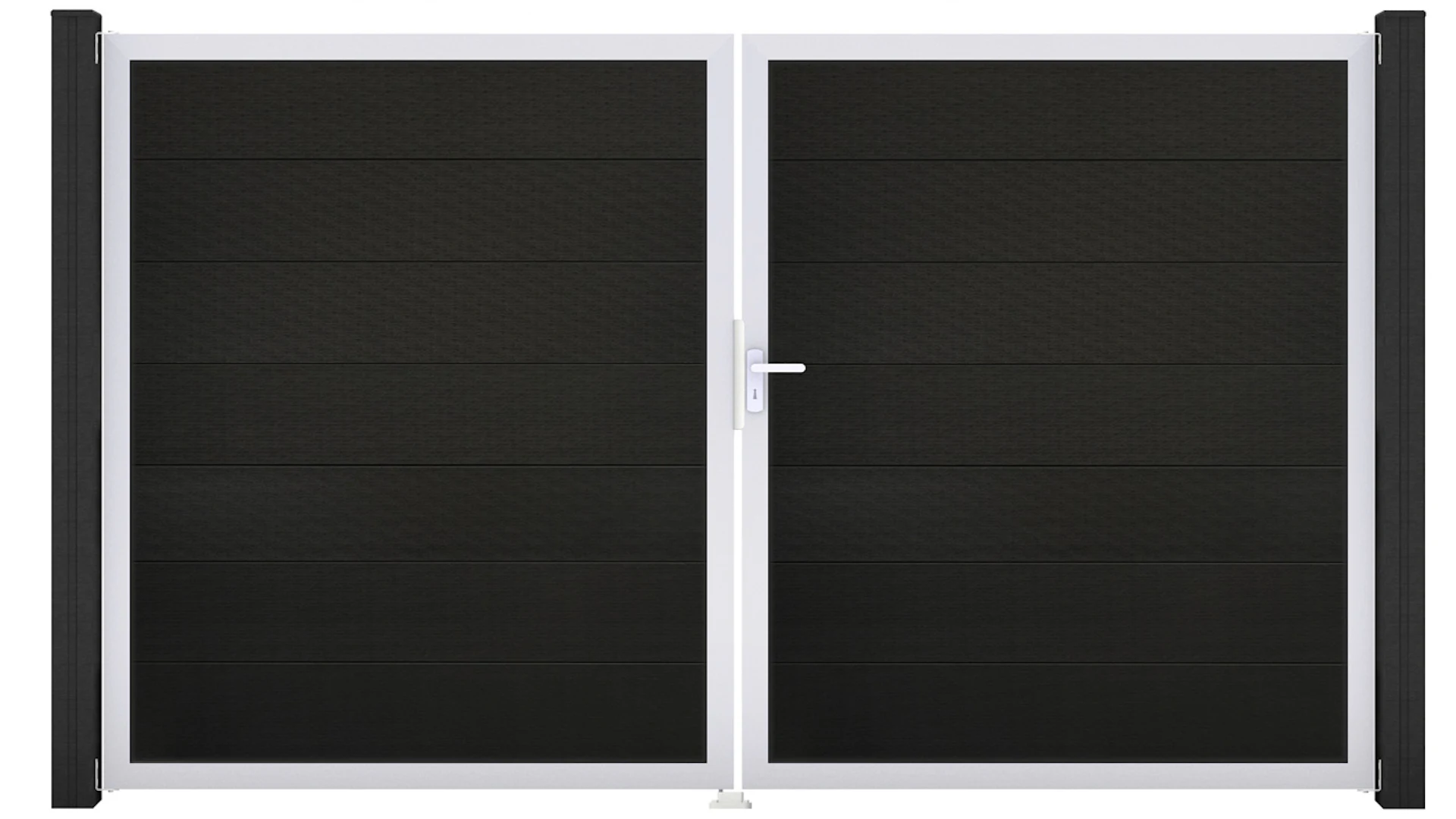 planeo Solid Grande - gate 2-leaf black co-ex with silver aluminium frame 180x300x4cm