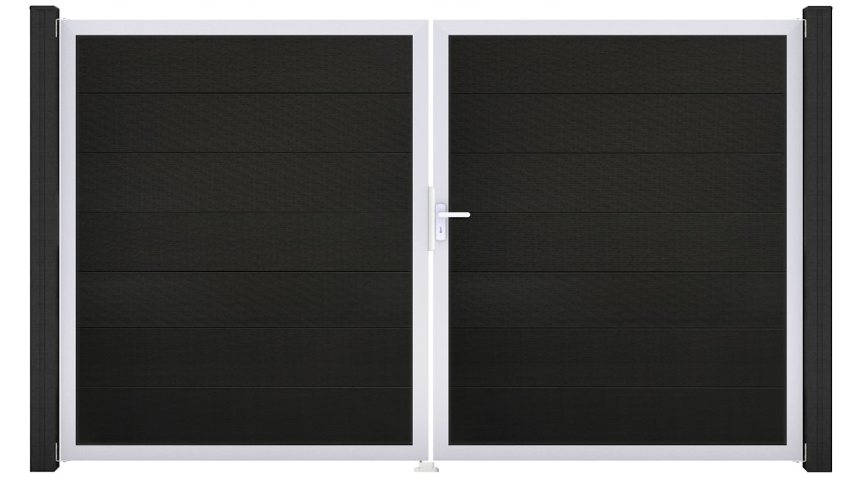 planeo Solid Grande - cancello 2-ali nero co-ex con Silber telaio in alluminio 180x300x4cm