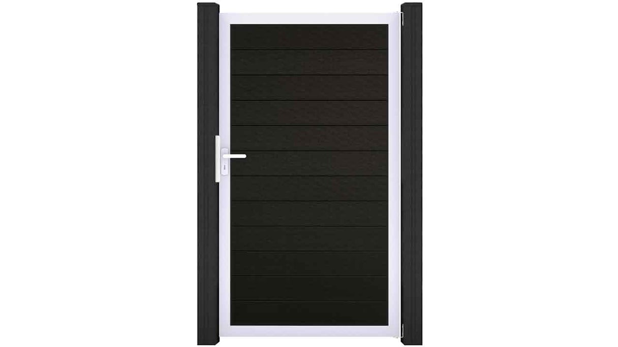 planeo Solid - garden fence universal gate black co-ex with anthracite aluminium frame 150x180x4cm