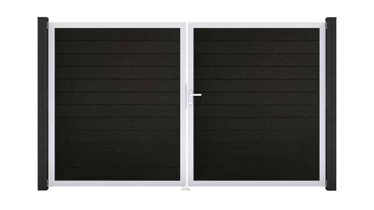 planeo Solid - universal door 2-leaf black co-ex with silver aluminium frame