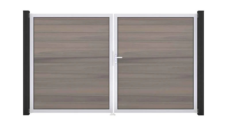 planeo Gardence Strong - BPC-Universaltor Tor 2-flügelig Bi-Color co-ex mit Silber Alurahmen