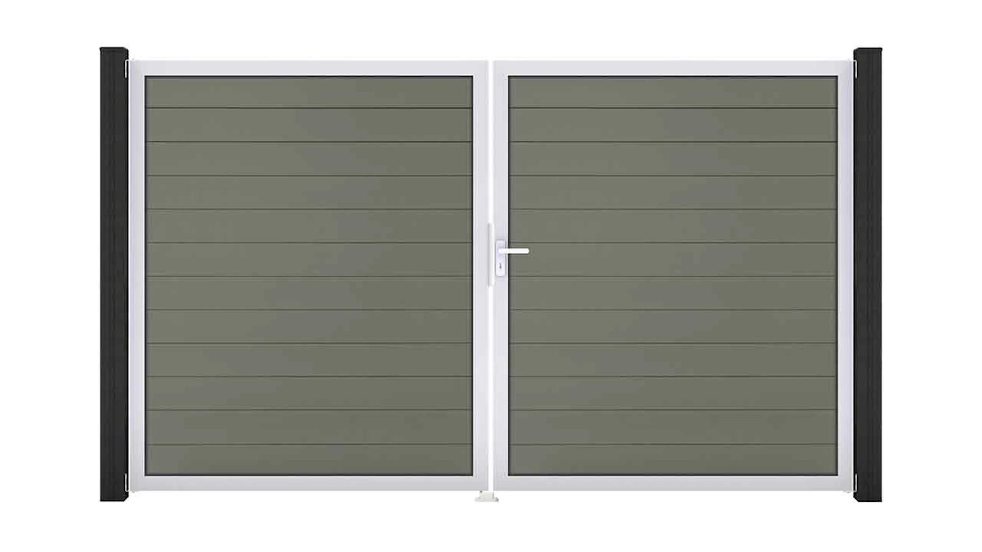 planeo Solid - universal gate 2-leaf grey with silver aluminium frame