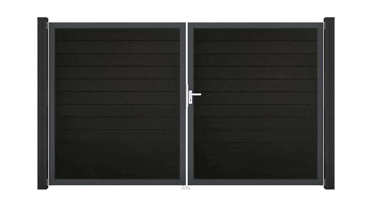 planeo Solid - universal door 2-leaf black co-ex with anthracite aluminium frame