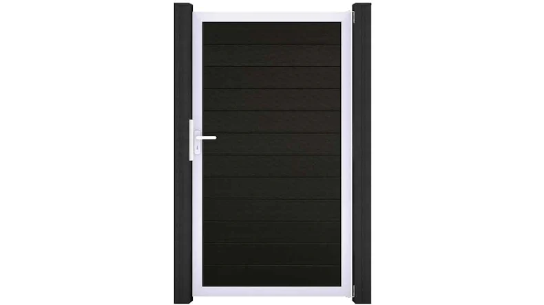 planeo Gardence Strong - Porte composite universelle 2 vantaux Noir avec cadre aluminium argent 150x180x4cm