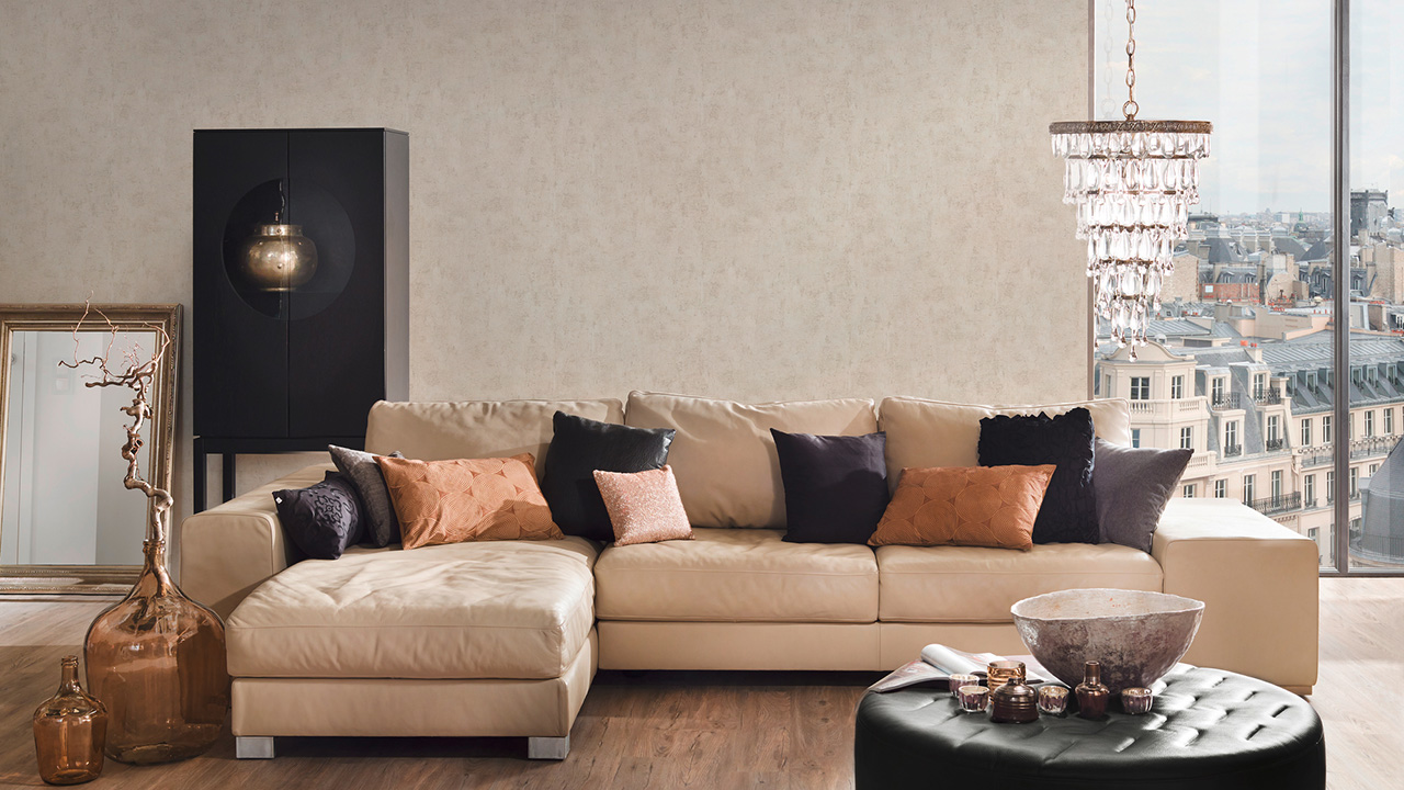 carta da parati in vinile crema moderna uni used look 057