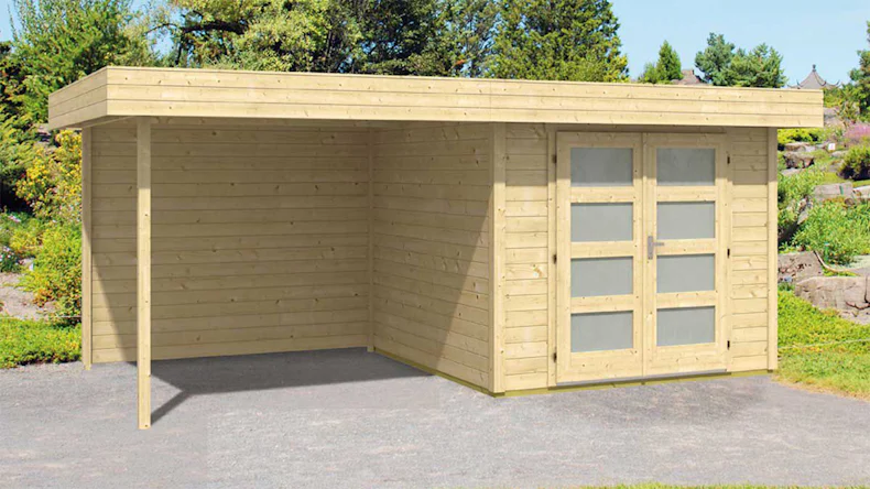 planeo abri de jardin - Maison système Varianta A avec SD/mur arrière/plancher de terrasse 250 cm