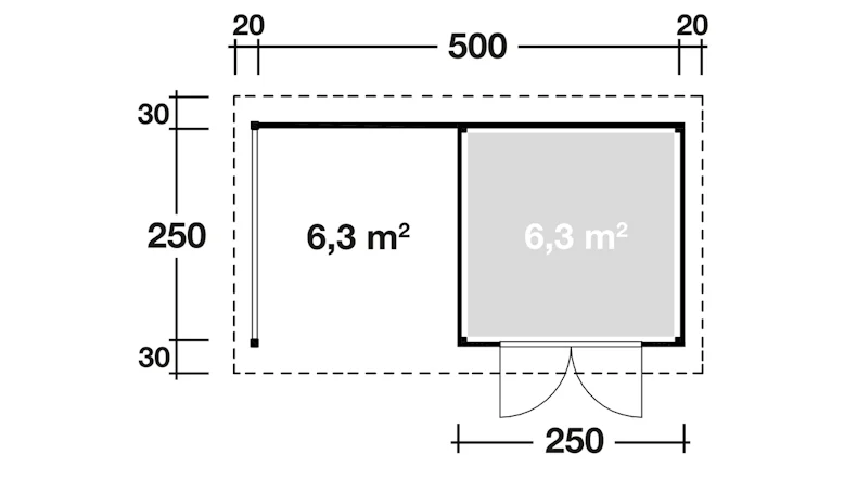 planeo abri de jardin - Maison système Varianta A avec SD/mur arrière/plancher de terrasse 250 cm