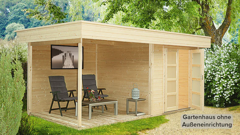 planeo Gartenhaus - Systemhaus Varianta A oder B mit Seitendach/Rückwand oder zusätzlichen Terrassenfußboden