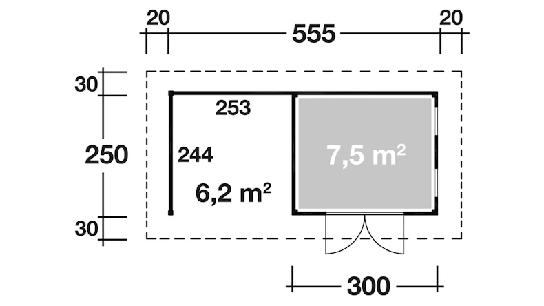planeo abri de jardin - Maison système Varianta B avec SD/mur arrière/plancher de terrasse 250 cm