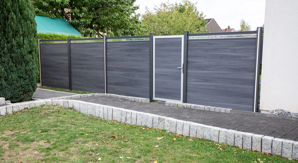 planeo Solid - pannello di design per recinzione da giardino in vetro15 grigio pietra coex