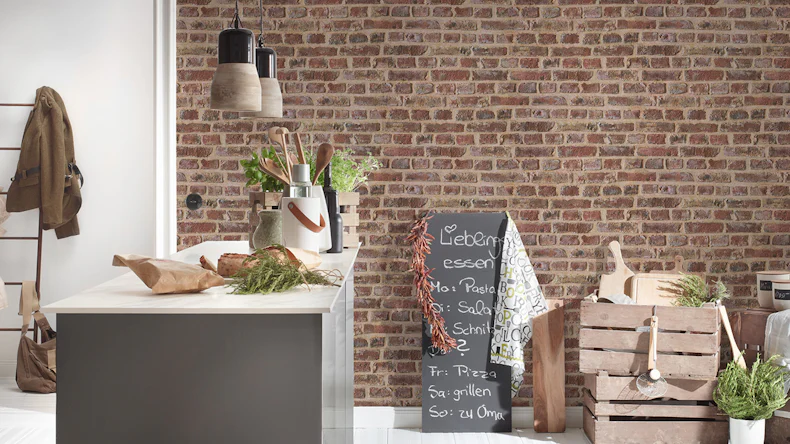 Carta da parati di carta Pareti autentiche 2 A.S. Création muro in pietra stile country beige marrone rosso 191