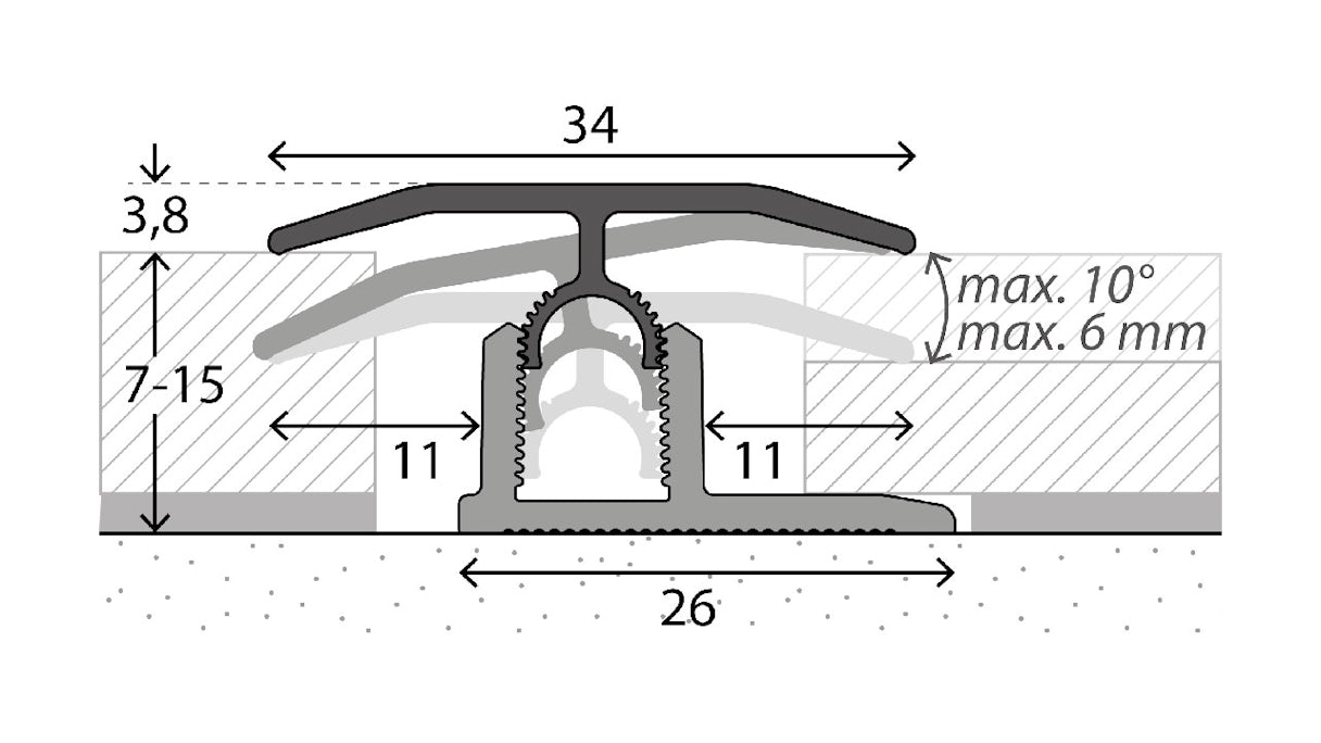 Prinz Profi-Tec MASTER profilo di transizione 2700 mm in acciaio inox opaco