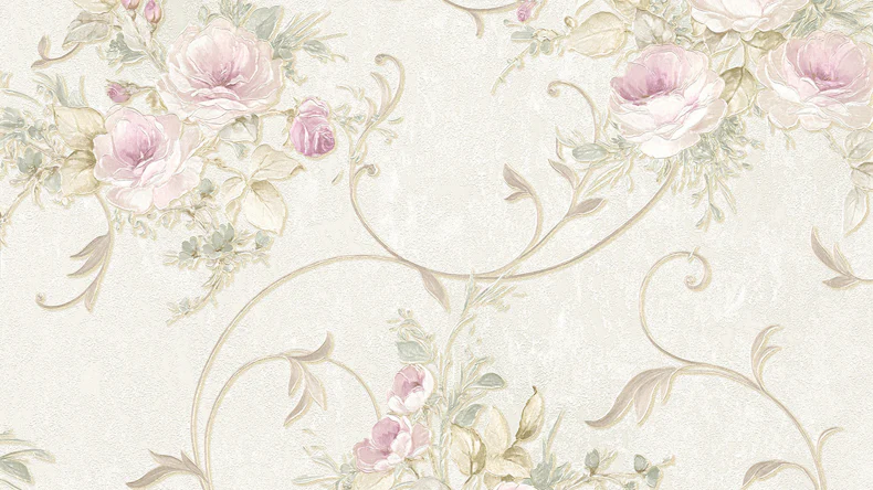 Vinyltapete Best of Vlies A.S. Création Vintage Vintage Blumenranken Creme Grün Rosa 202