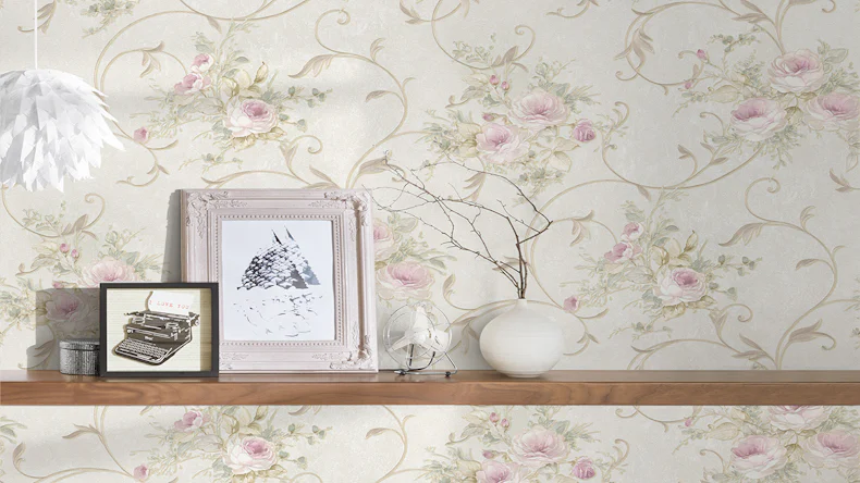 Vinyltapete Best of Vlies A.S. Création Vintage Vintage Blumenranken Creme Grün Rosa 202