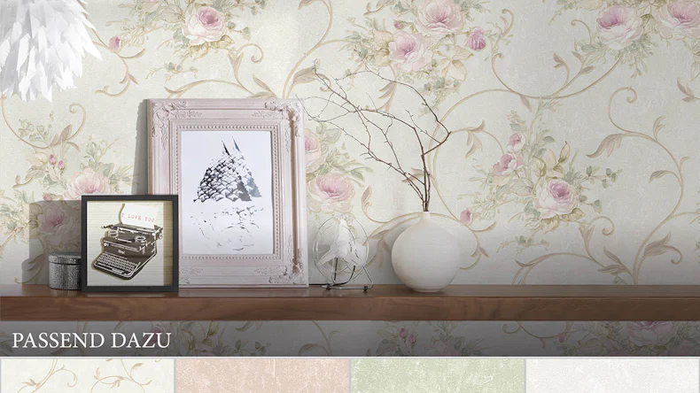 Vinyltapete Best of Vlies A.S. Création Vintage Vintage Blumenranken Creme Grün Rosa 202