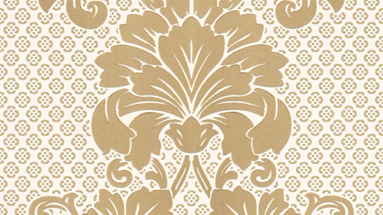 Véritable papier peint floqué Papier mural de luxePapier mural vintage Ornements Architectes Papier Crème Métallique 442