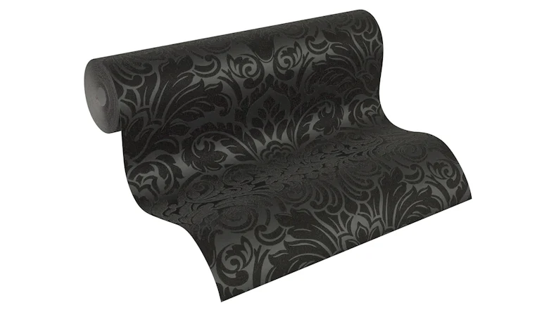 Papier peint en perles de verre Papier mural de luxePapier d'ornement vintage Architectes Papier noir métallisé 455