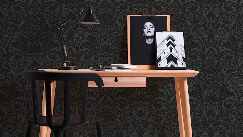 Papier peint en perles de verre Papier mural de luxePapier d'ornement vintage Architectes Papier noir métallisé 455