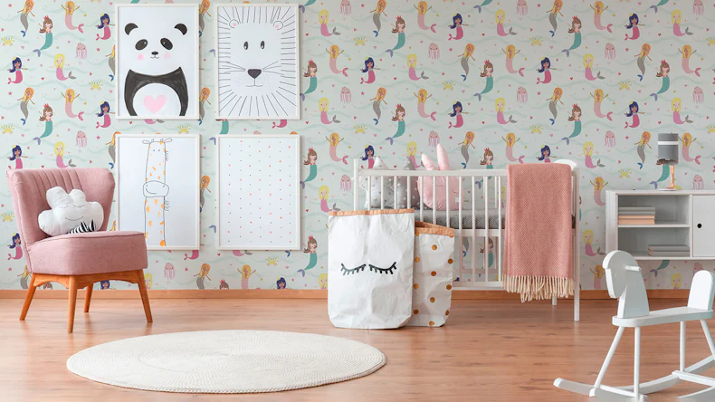 carta da parati di carta da parati per bambini Boys & Girls 6 A.S. Création carta da parati per bambini sirene blu multicolore verde 691