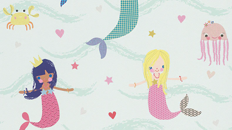 carta da parati di carta da parati per bambini Boys & Girls 6 A.S. Création carta da parati per bambini sirene blu multicolore verde 691