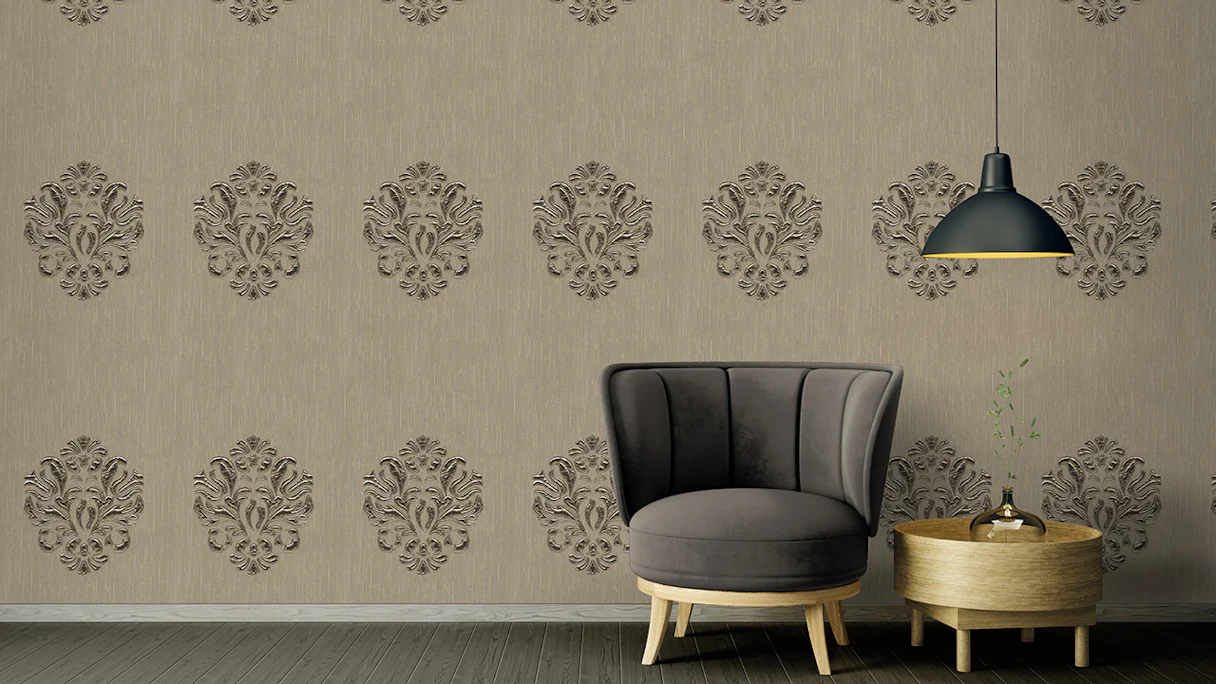 Papier peint en fil textile gris Ornements rétro-modernes Wall Fashion 344