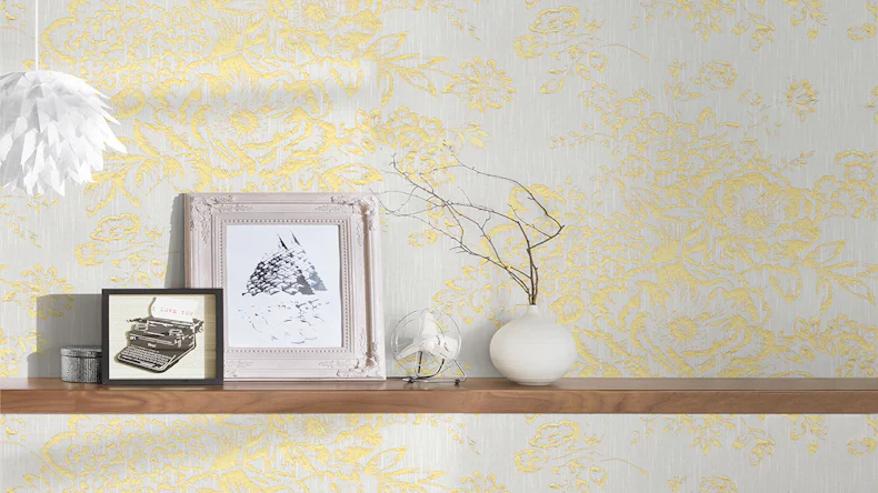 Papier peint textile Soie métallisée Architectes Papier style paysan fleurs or blanc métallisé 571