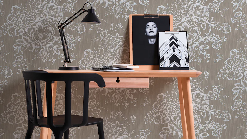 Textile Papier peint Soie métallique Architectes Papier Style paysan Fleurs Gris Blanc 574