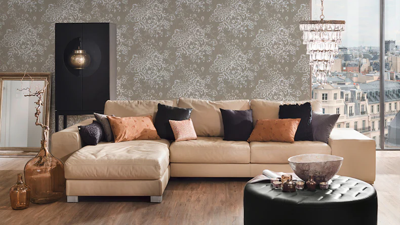 Textile Papier peint Soie métallique Architectes Papier Style paysan Fleurs Gris Blanc 574