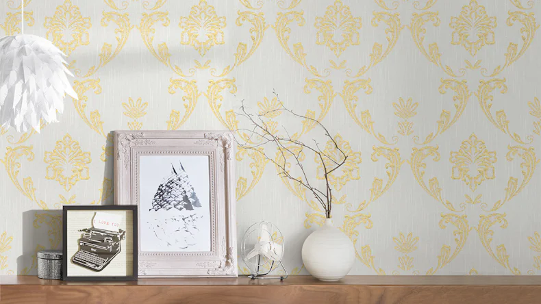 Papier peint textile Soie métallisée Architectes Ornements en papier Blanc métallisé 581