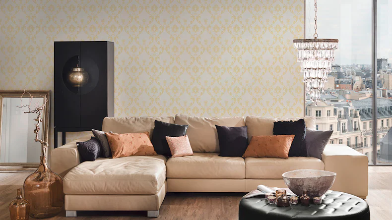 Papier peint textile Soie métallisée Architectes Ornements en papier Blanc métallisé 581