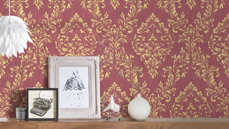 Carta da parati tessile Metallic Silk Architects Architects Carta Ornamenti Rosso Metallico 596