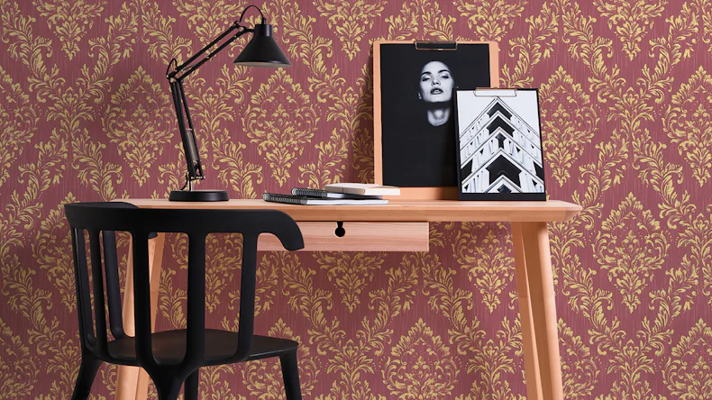 Carta da parati tessile Metallic Silk Architects Architects Carta Ornamenti Rosso Metallico 596