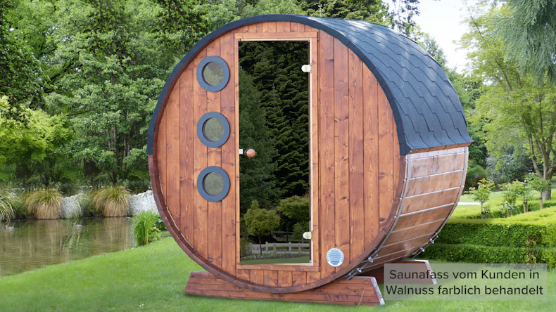 planeo Saunafass Mini 160 montiert DS schwarz naturbelassen