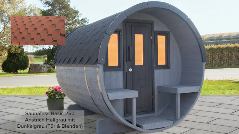 planeo Saunafass Basic 250 montiert DS rot naturbelassen