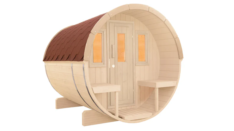 planeo Saunafass Basic 250 montiert DS rot naturbelassen