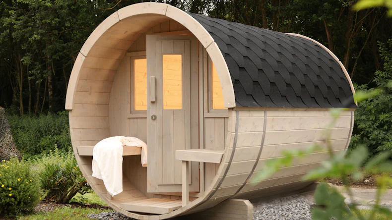 planeo Saunafass Basic 280 montiert DS schwarz naturbelassen